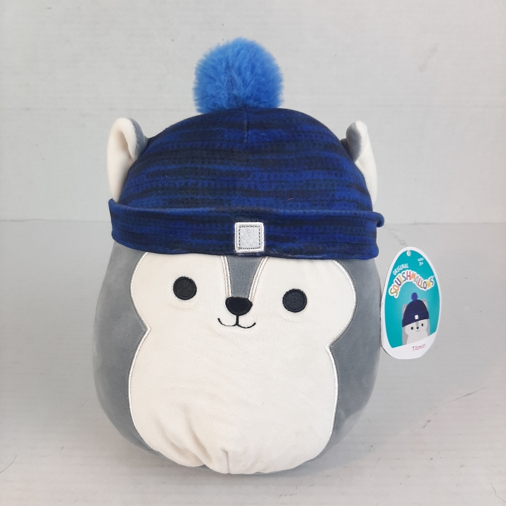 🍀Squishmallows 8” Tilman the Husky in Blue Beanie Hat P1